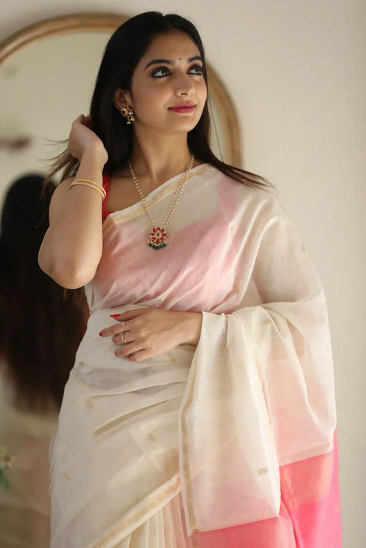 White Pink Elegant Saree