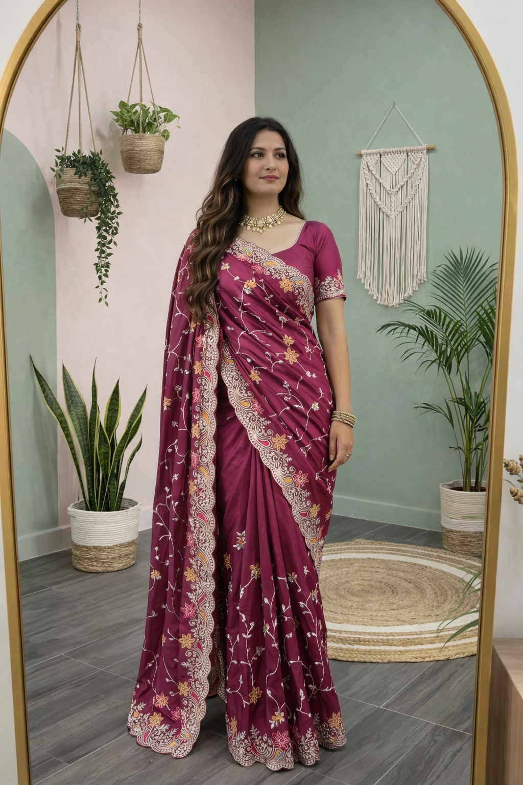 Premium HO Silk Saree with Fancy Gota Foil & Multi Designer Embroidery Work