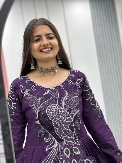 Festival Embroidered Vichitra Silk Gown