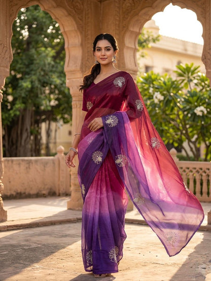 Soft Space Silk Ombre Saree with Sequins & Zari Work – Designer Party Wear