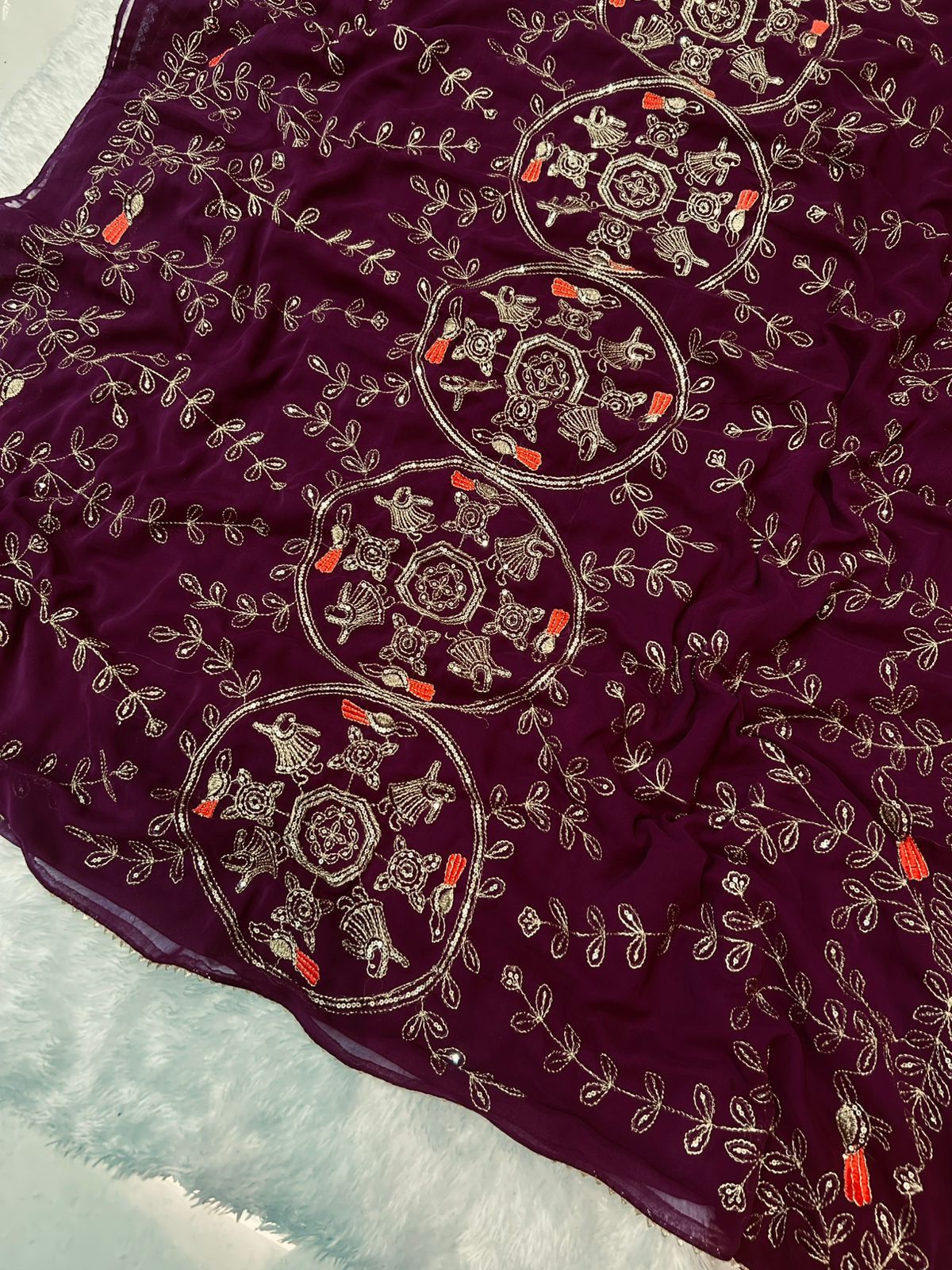 Royal Georgette Darbari Saree with Multi Sequence Work & Lace Border