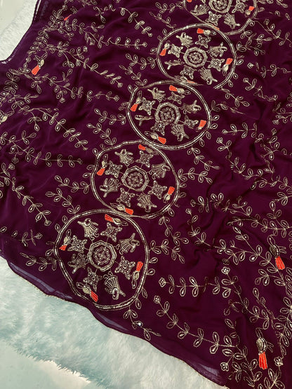 Royal Georgette Darbari Saree with Multi Sequence Work & Lace Border