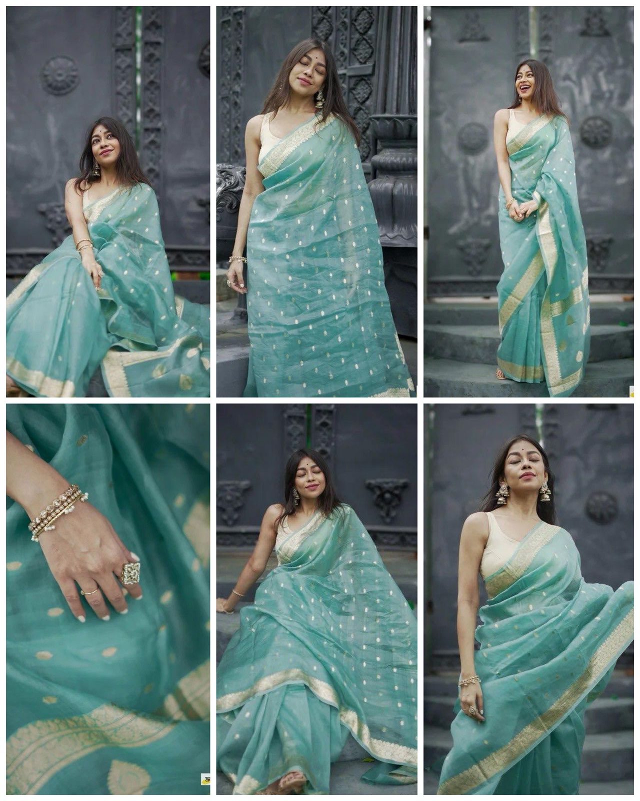 Mint Green Zari Saree