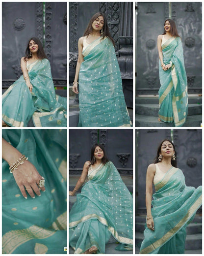 Mint Green Zari Saree