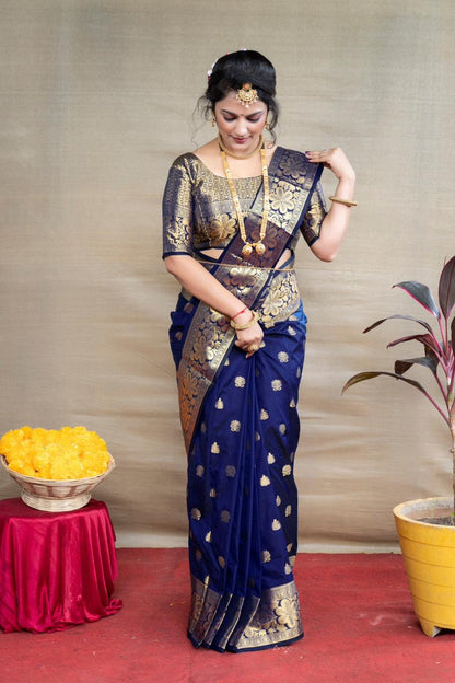 Navy Blue Zari Work Saree