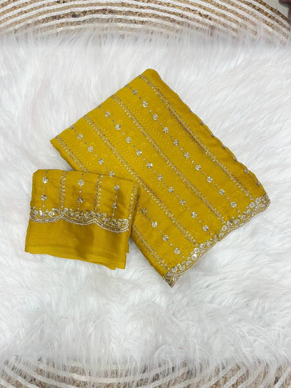 Star Georgette Sequence Embroidery Work Saree with Running Blouse