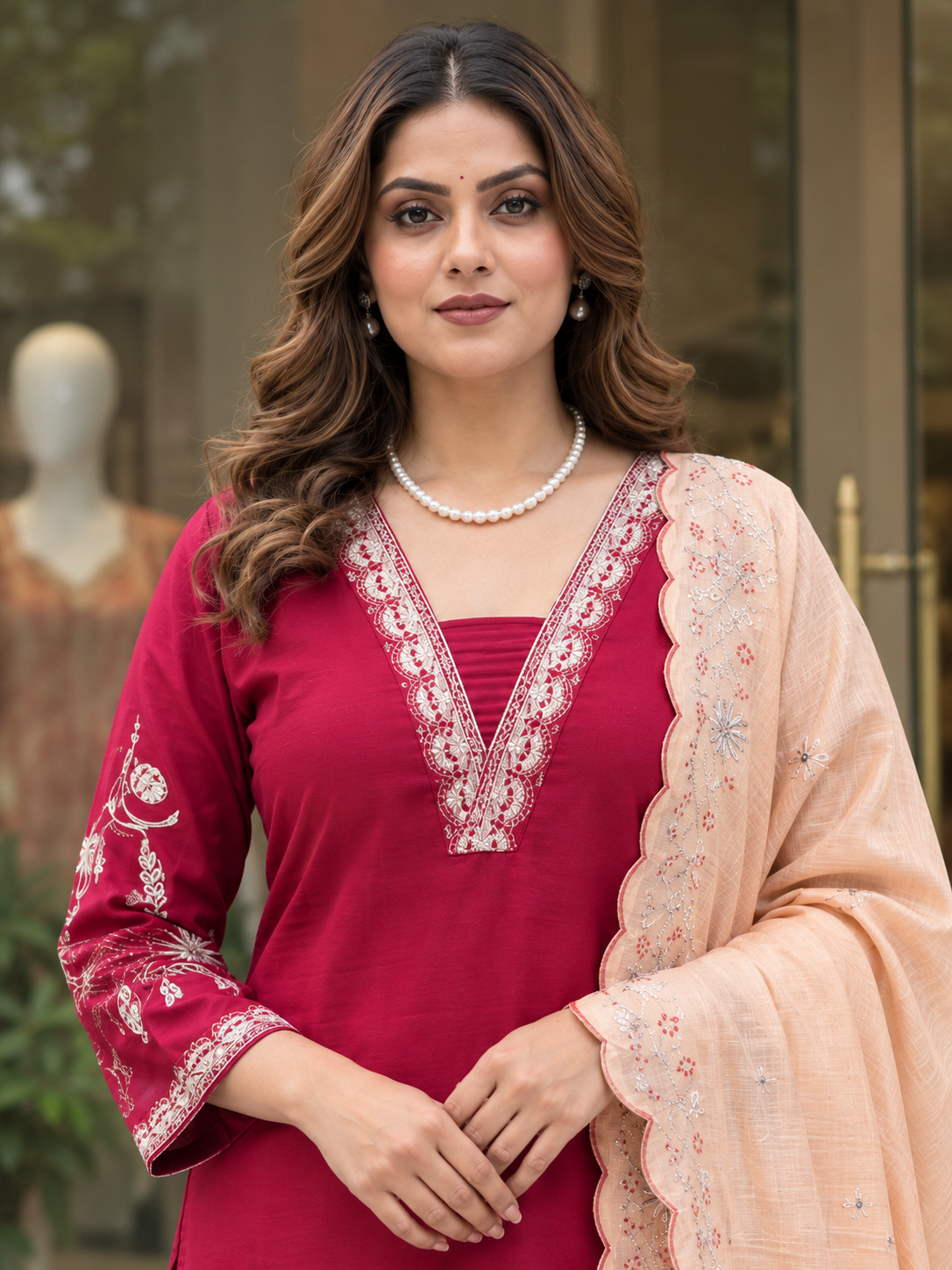 Morni Elegant Roman Silk Kurti Pant Dupatta Set