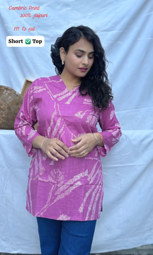 Women Jaipuri Cambric Cotton Printed Short Top | Soft Comfortable Daily Wear Tunic (M-5XL)