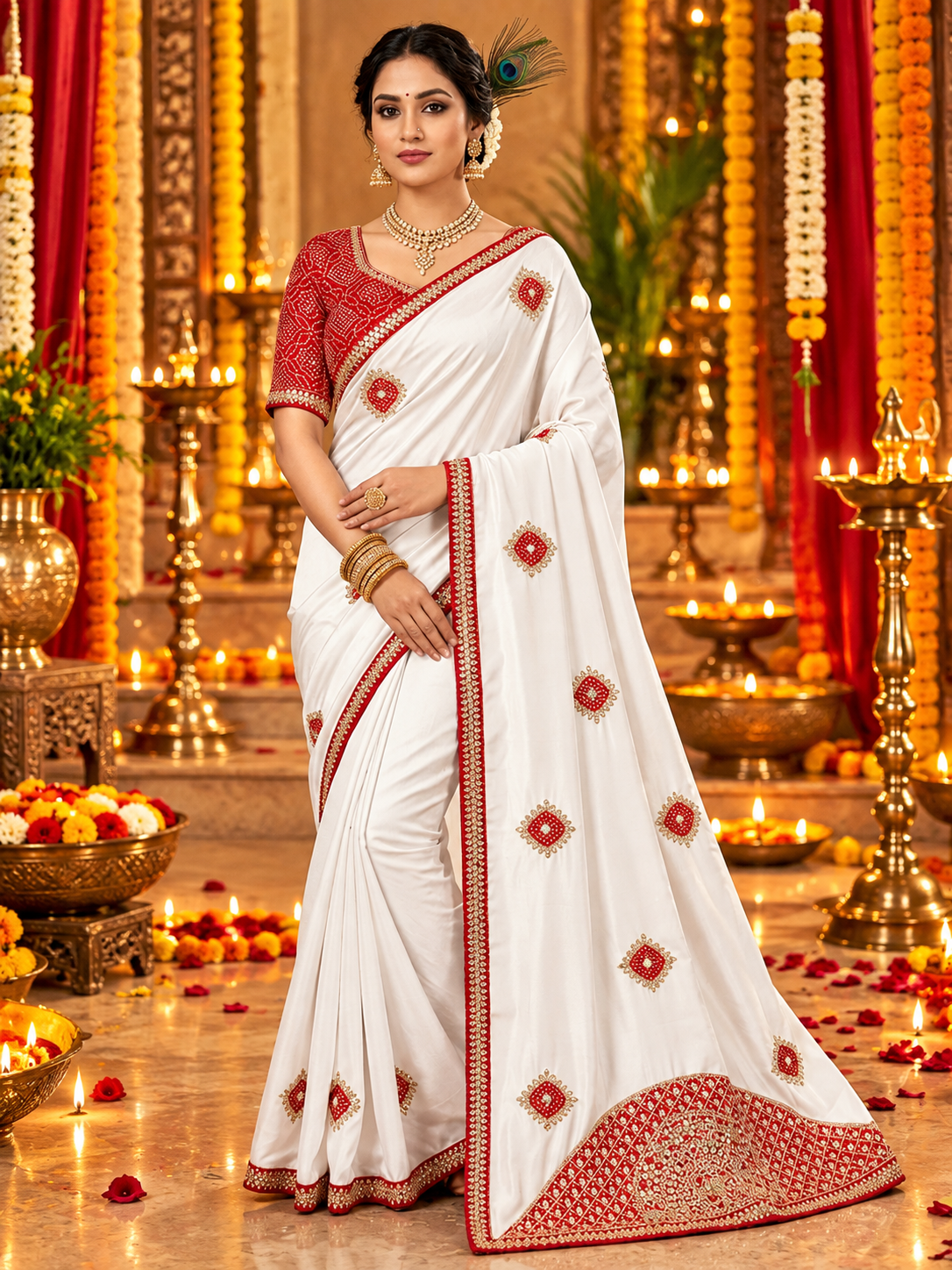 Chinon Saree with Heavy Bandhej Patch Butta & Gotapatti Work