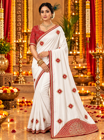 Chinon Saree with Heavy Bandhej Patch Butta & Gotapatti Work