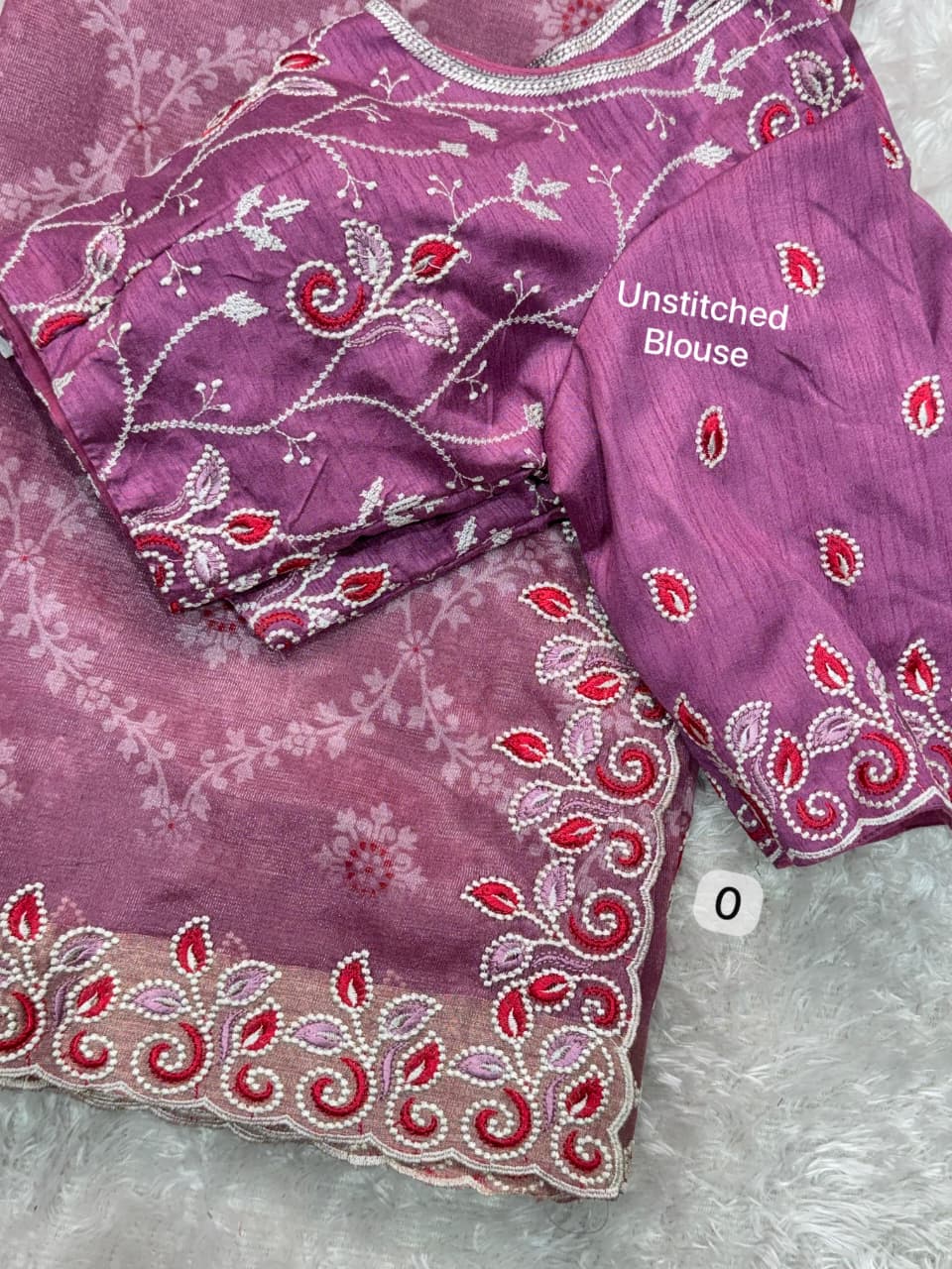 Barfi Cotton Satin Embroidered Saree with Designer Blouse