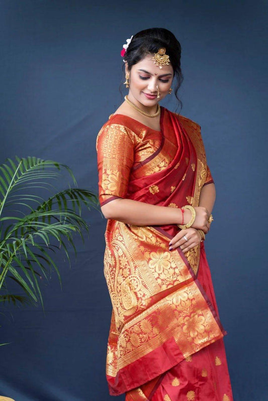 Red Zari Work Saree
