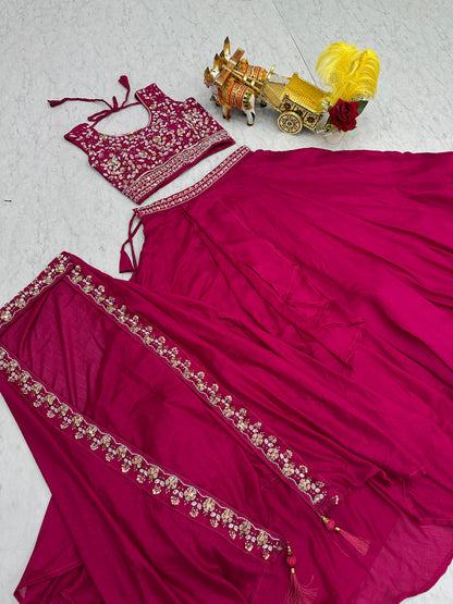 Wedding Special Vichitra Silk Lehenga Choli with Heavy Embroidery & Shrug Style Dupatta