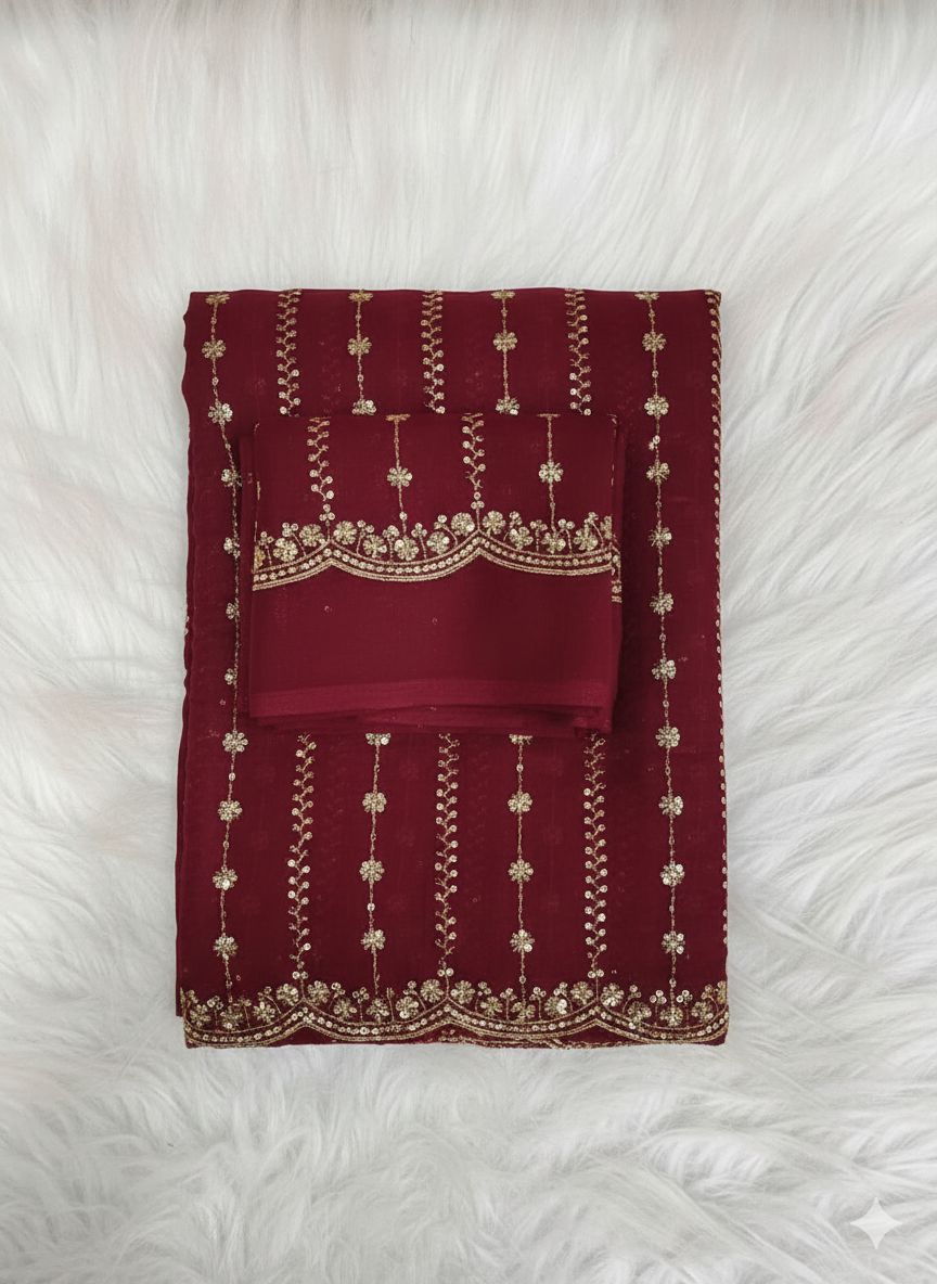 Star Georgette Sequence Embroidery Work Saree with Running Blouse