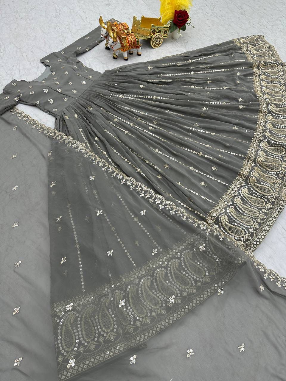 Partywear Embroidered Georgette Gown Set