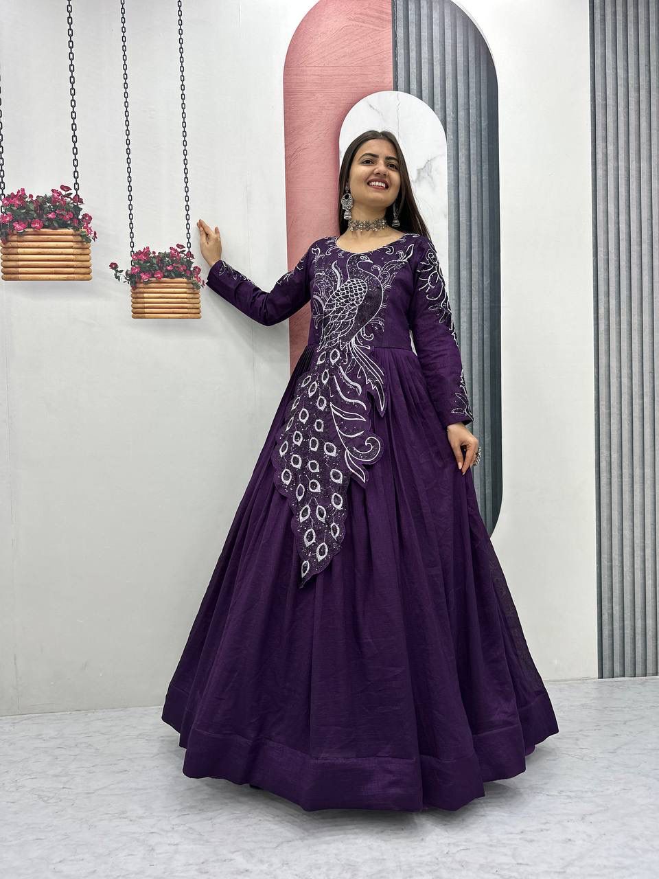 Festival Embroidered Vichitra Silk Gown