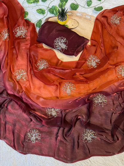 Soft Space Silk Ombre Saree with Sequins & Zari Work – Designer Party Wear