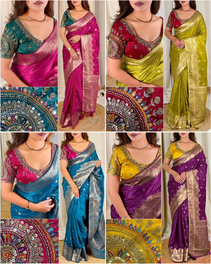 Maharani Banarasi Satin Silk Saree with Handwork Blouse