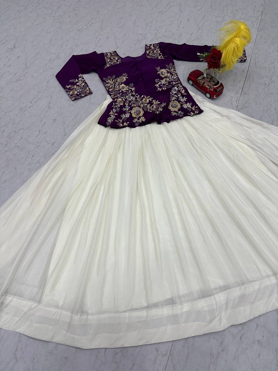 Festival Special Pure Chinon Embroidered Crop Top Lehenga Set – 5.5 Meter Flair