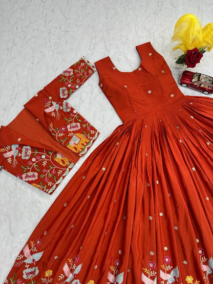 Embroidered Crepe Silk Gown with Jacket