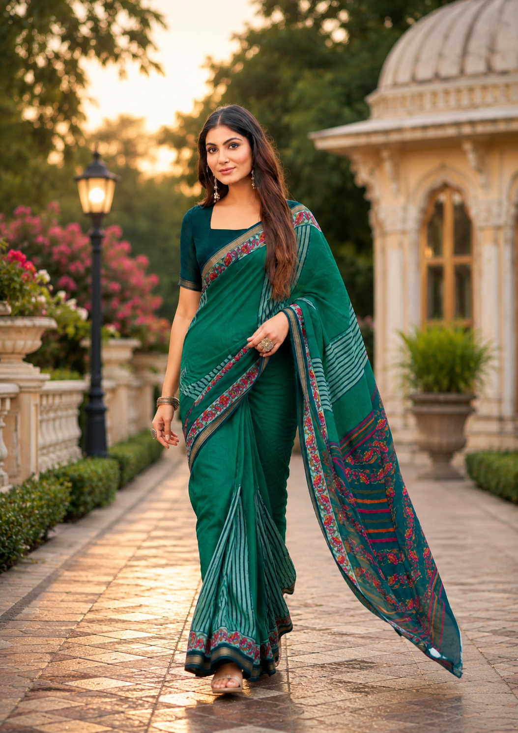 Pathshala Premium Viscose Mul Cotton Printed Saree with Zari Border