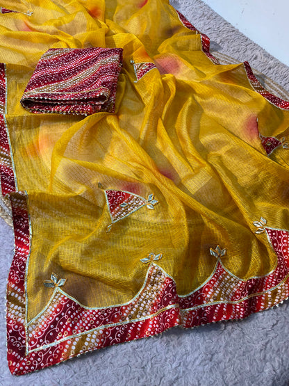 Cotton Kota Doriya Saree with Kacchi Gotapatti Work & Butta | Designer Saree