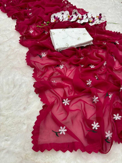 Floral Embroidered Georgette Saree – Lightweight Daily & Party Wear