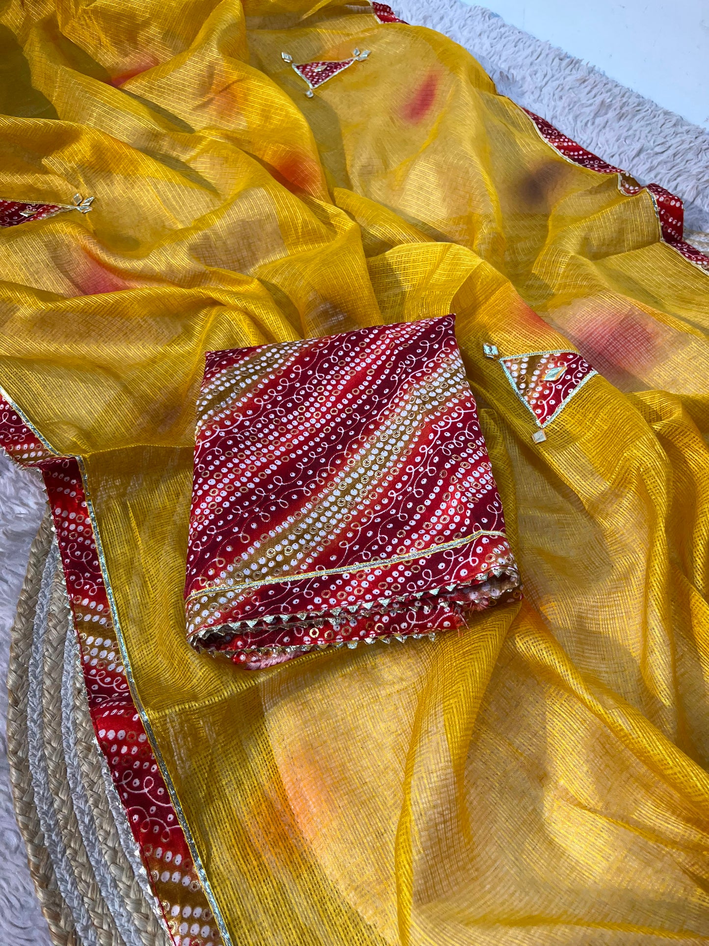 Cotton Kota Doriya Saree with Kacchi Gotapatti Work & Butta | Designer Saree