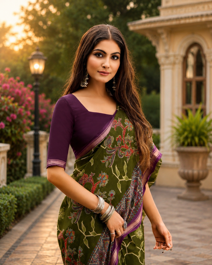 Pathshala Premium Viscose Mul Cotton Printed Saree with Zari Border