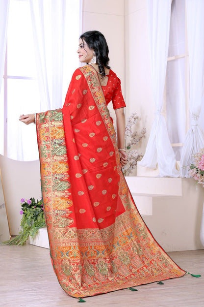 Pure Silk Meenakari Foil Print Designer Saree With Contrast Blouse