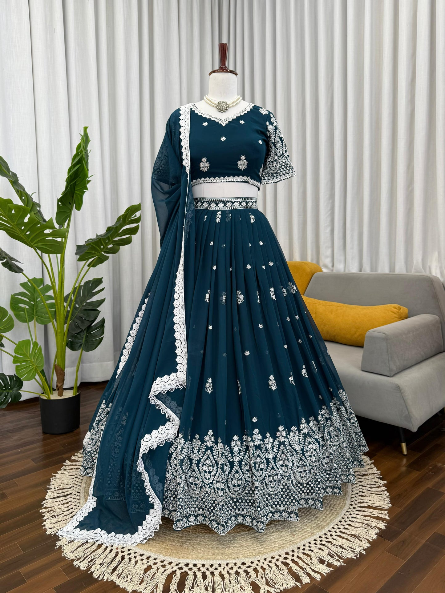 Premium Faux Georgette Embroidered Lehenga Choli Set