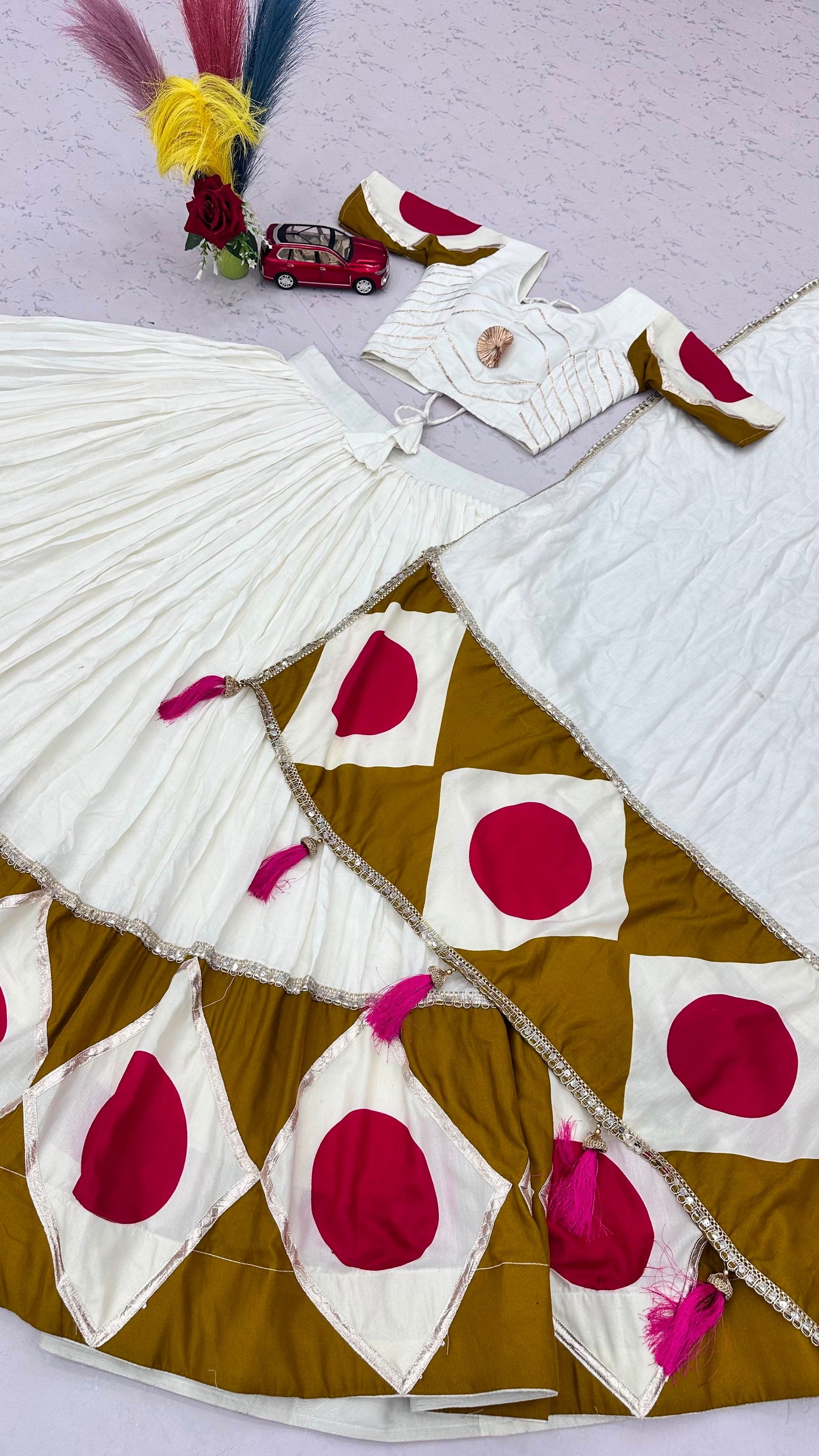 Navratri Special Cotton Lehenga Choli with Dupatta | 6 Meter Flare Gota Patti Work