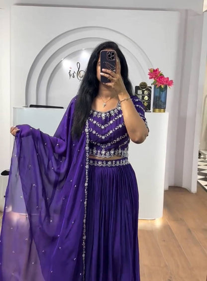 Elegant Chinon Embroidered Lehenga Choli Set with Dupatta