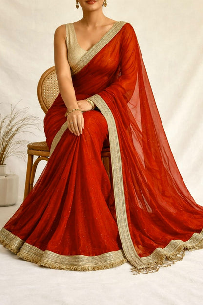 New Arrival Pure Soft Twills Organza Saree with Lace & Butti Work