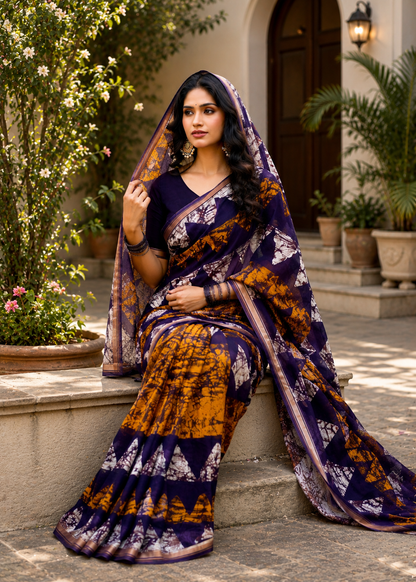 Pathshala Premium Viscose Mul Cotton Printed Saree with Zari Border