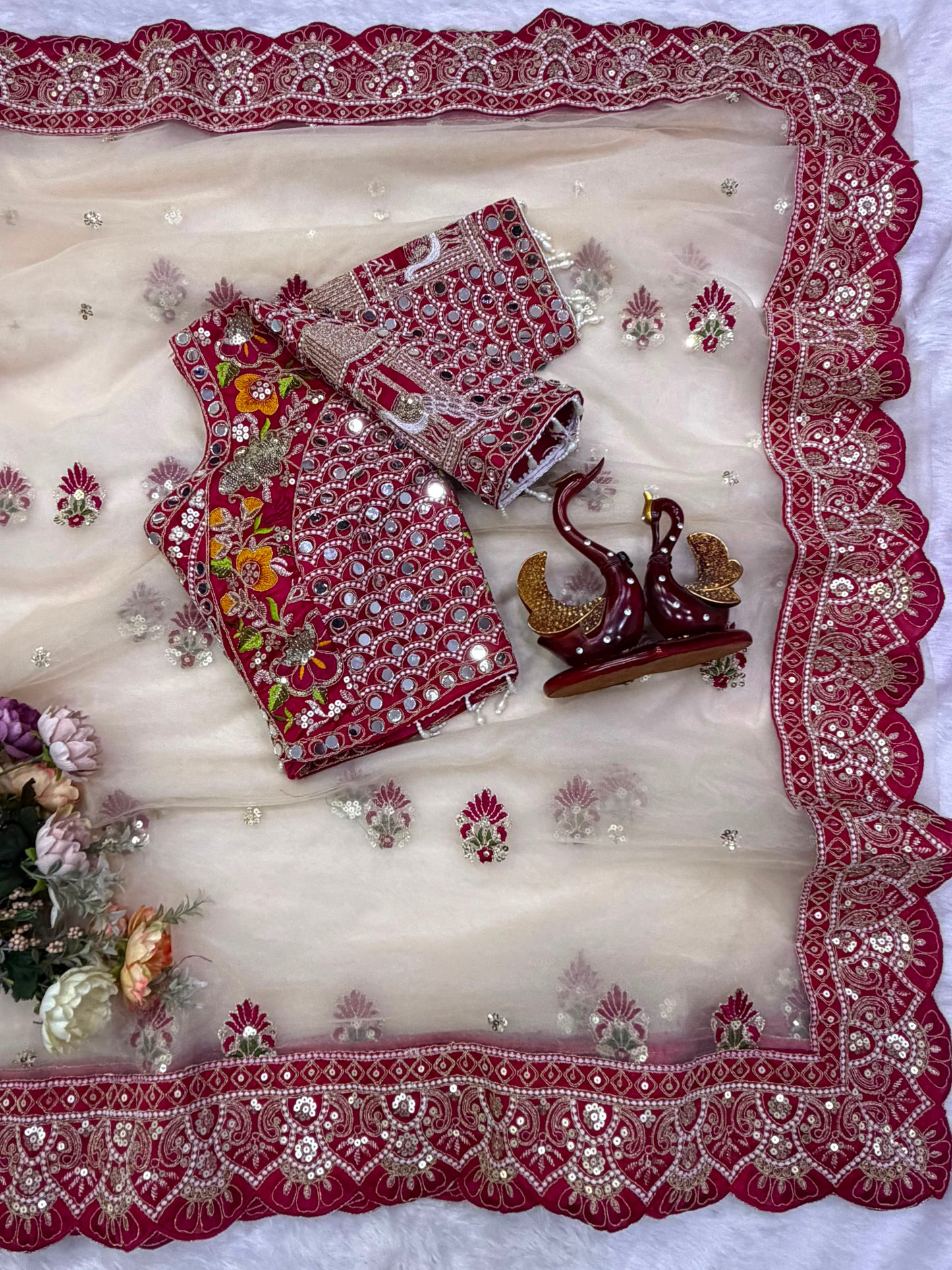 Soft Butterfly Net Saree with Sequins & Multi Thread Embroidery | Full Stitch Blouse