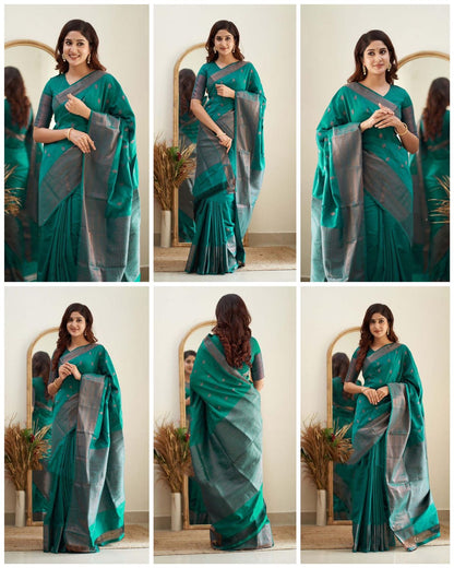 Teal Cotton Silk Saree