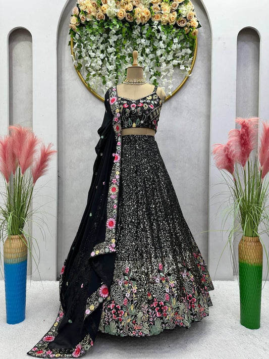 Designer Faux Georgette Lehenga Choli with Thread & Sequins Work (3 Meter Flair)