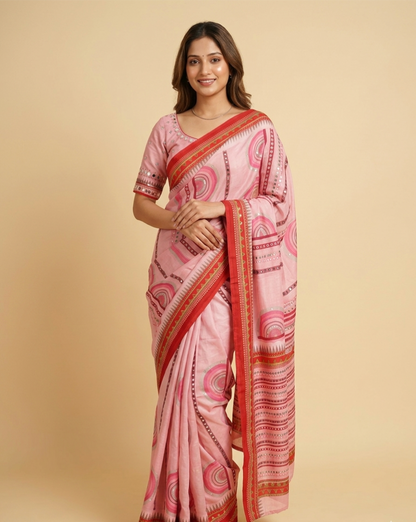 Designer Chinon Digital Print Mirror Work Saree Collection