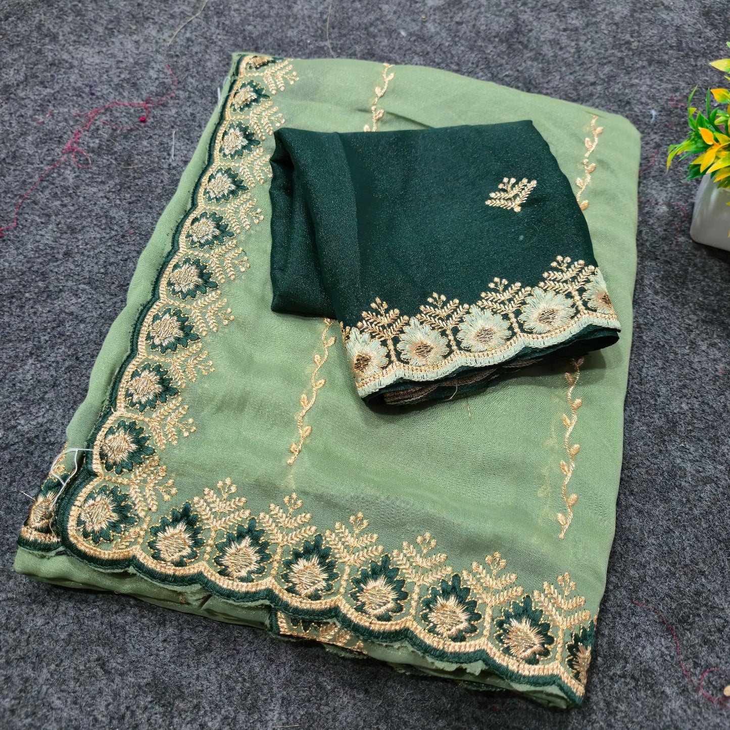 Star Georgette Leheriya Saree with Embroidery Sequence Blouse