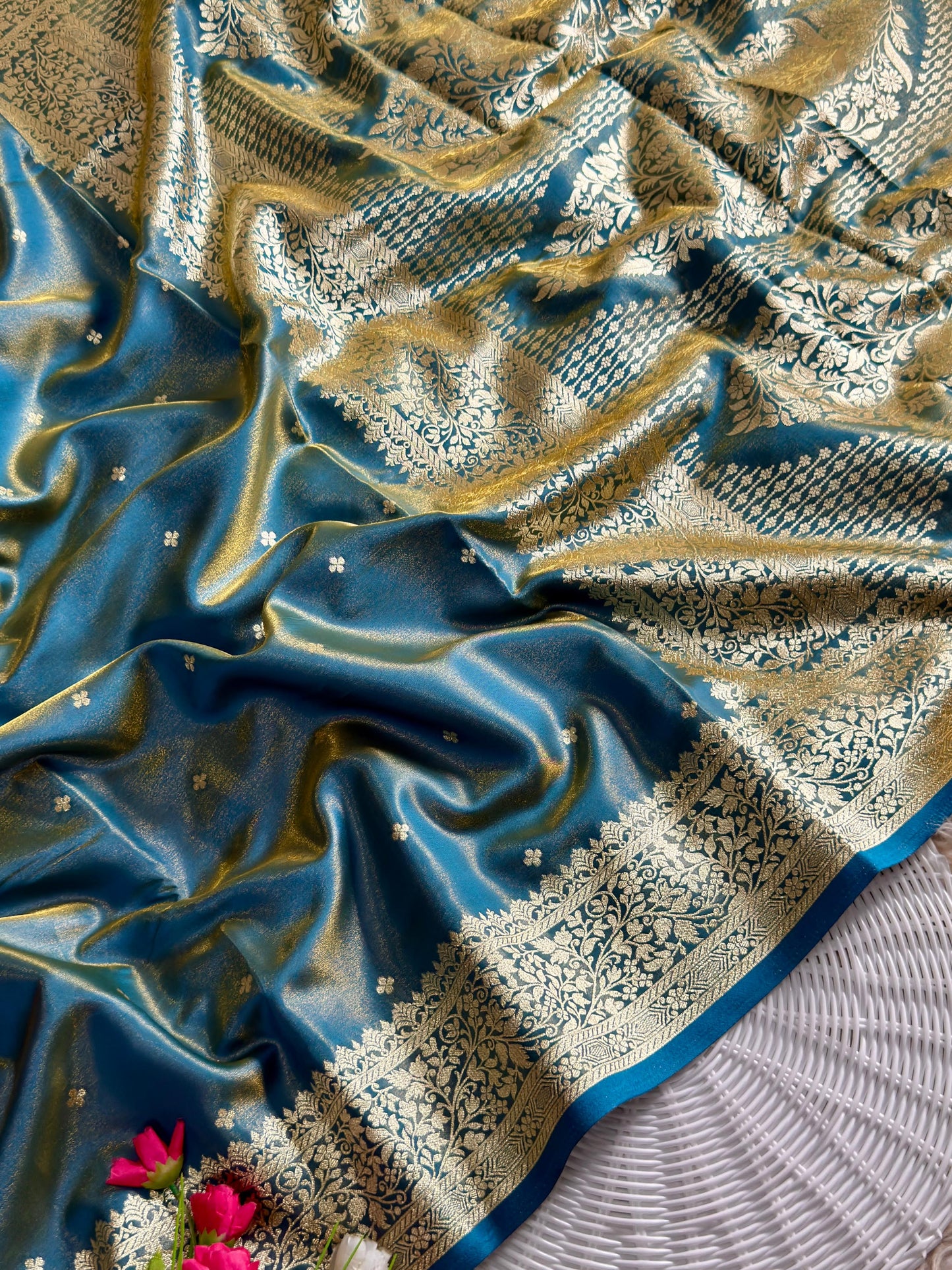 Royal Banarasi Glass Satin Silk Saree with Elegant Zari Woven Border