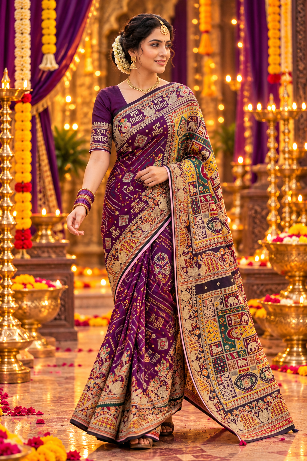 Wedding Special Dola Silk Saree with Hand-Dyeing Mena & Zarkhan Work