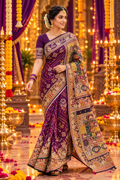 Wedding Special Dola Silk Saree with Hand-Dyeing Mena & Zarkhan Work