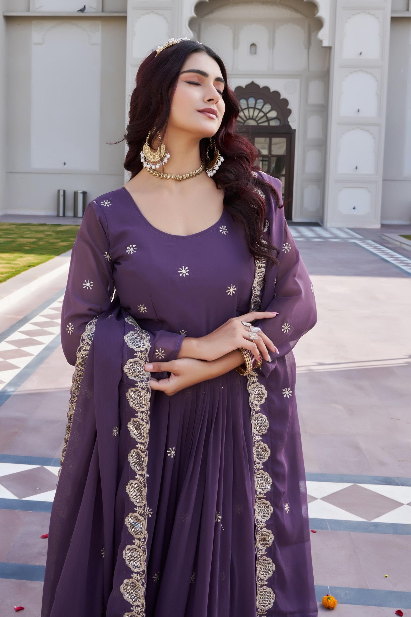 Elegant Festival Wear Fox Georgette Long Gown with Embroidered Dupatta