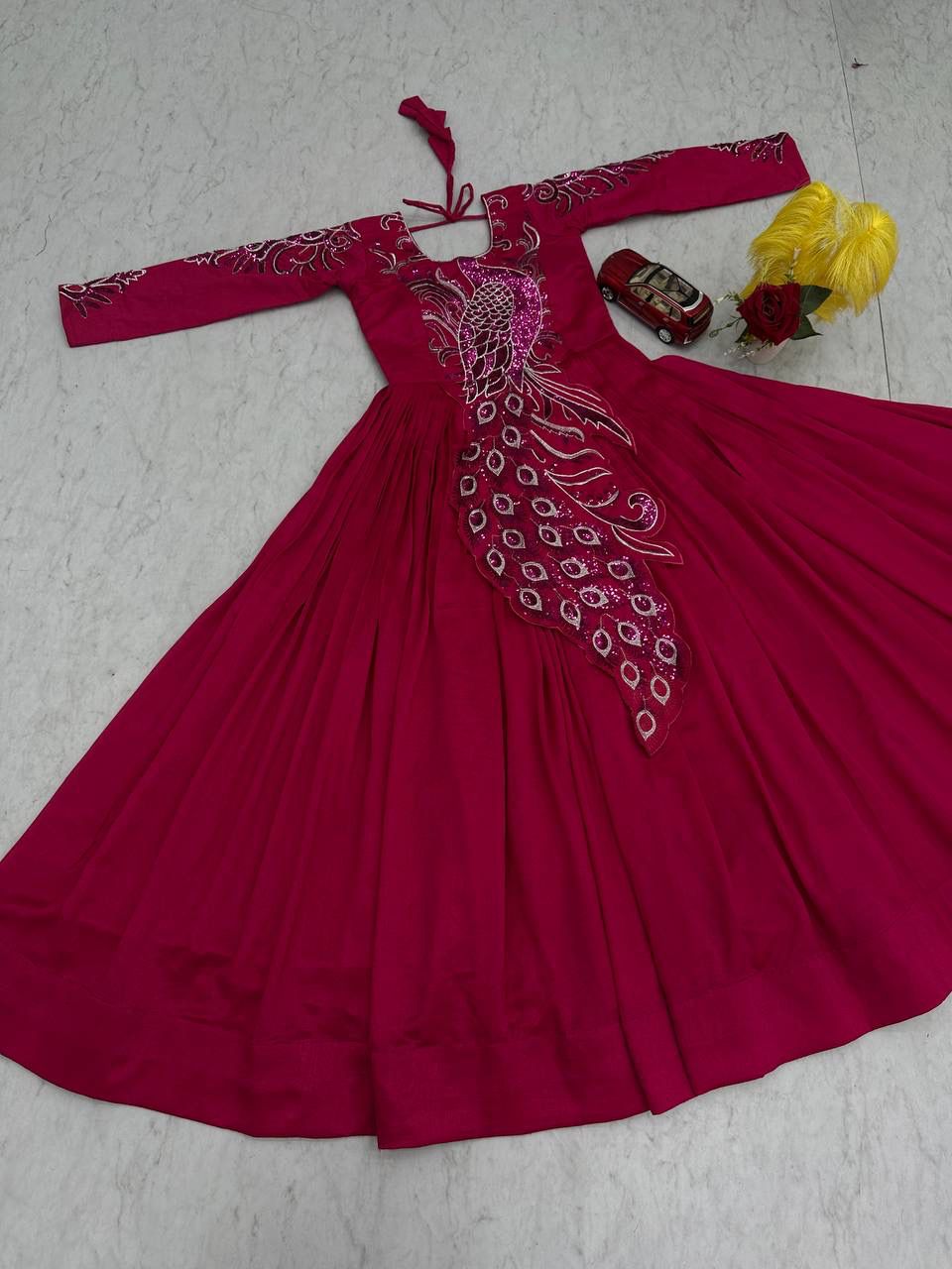Festival Embroidered Vichitra Silk Gown