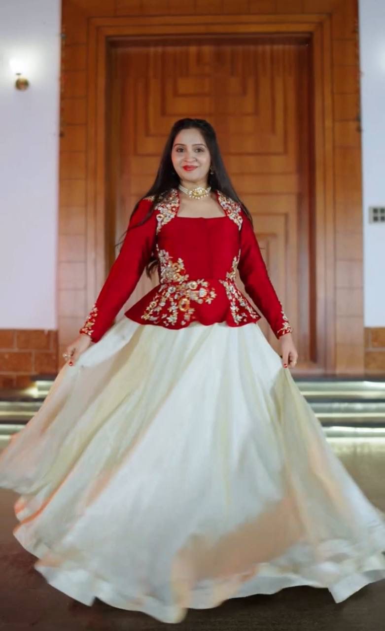 Festival Special Pure Chinon Embroidered Crop Top Lehenga Set – 5.5 Meter Flair