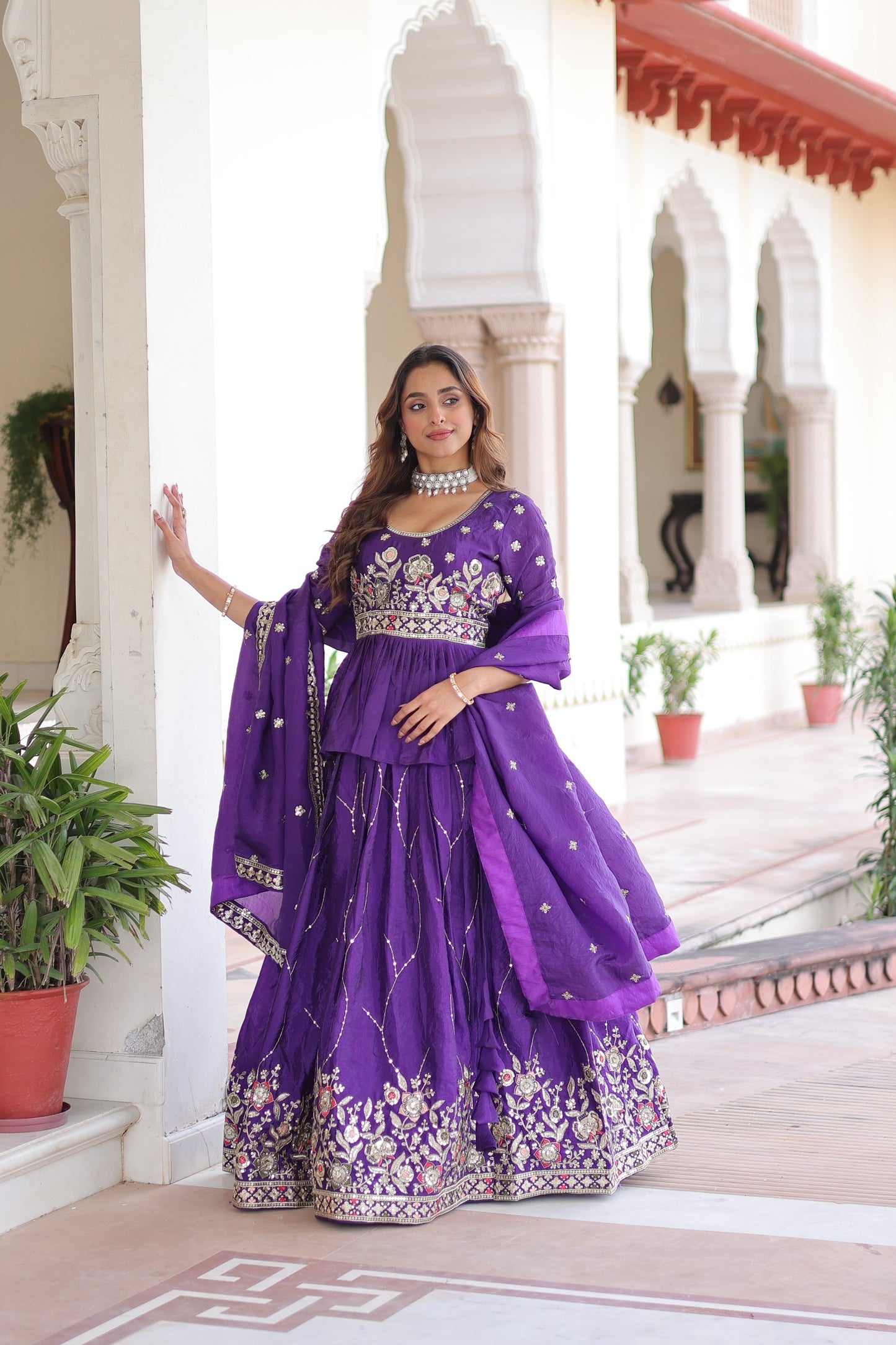 Premium Gold Crush Embroidered Lehenga Choli Set