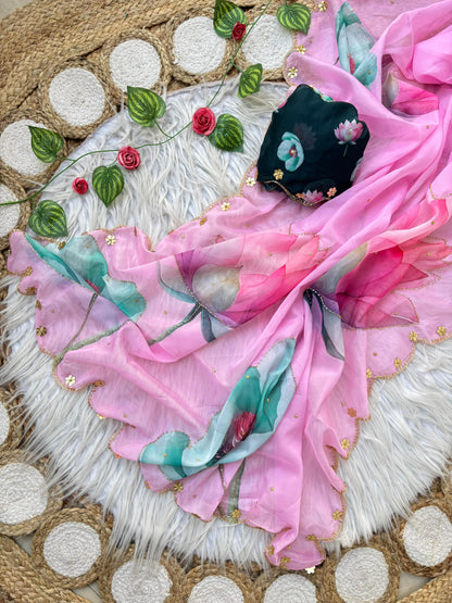 Rosy Soft Teby Silk Floral Print Saree