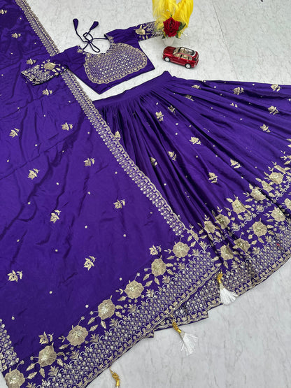 Royal Blue Chinon Embroidered Festival Lehenga Choli