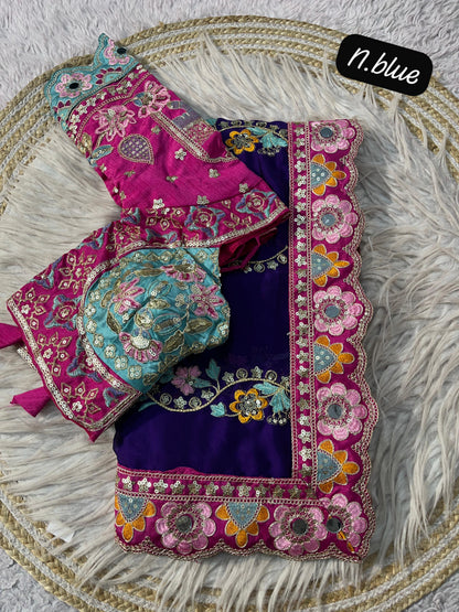 Premium Rangoli Silk Designer Saree with Embroidery & Mirror Work Blouse